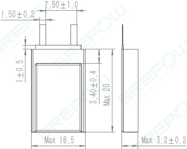 Rectangular Lipo Battery Diagram-GRP3216021