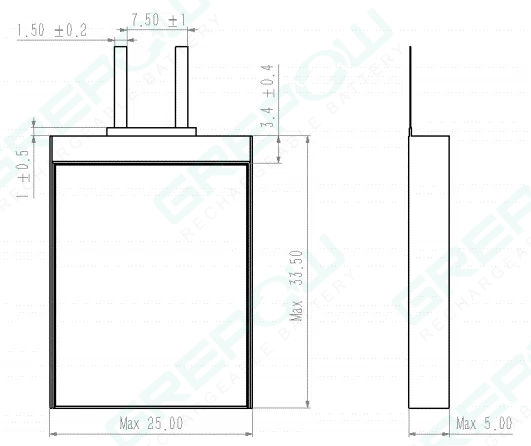 Rectangular Lipo Battery Diagram-GRP5025033